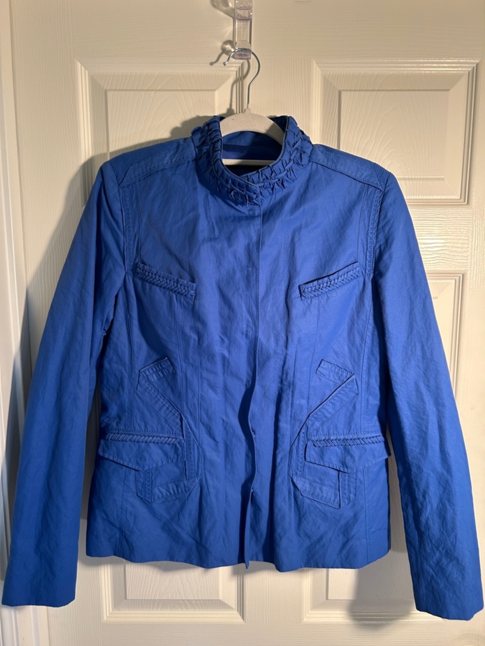 Elie Tahari Royal Blue Braided-Trim Stand Collar Jacket size L